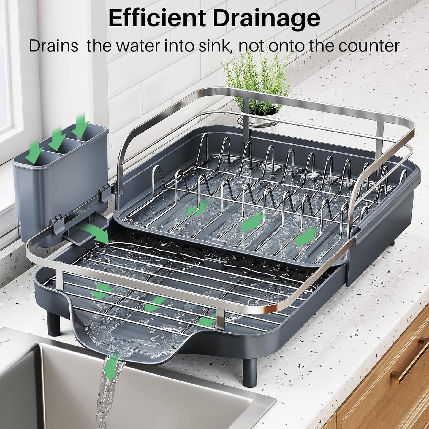 Dish Drying Rack, Expandable Dish Rack for Kitchen Counter, Stainless Steel Dish Drainer with