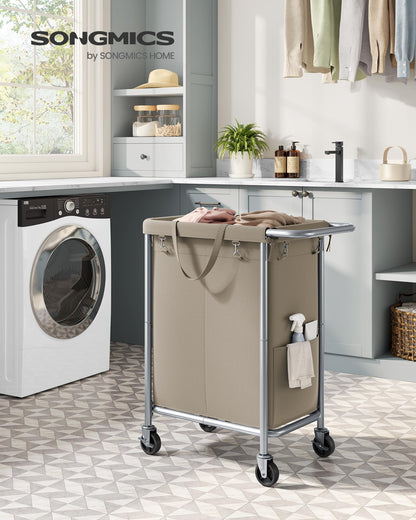 SONGMICS Laundry Basket with Wheels, 2-Section Rolling Laundry Hamper, 37 Gallons (140 L)