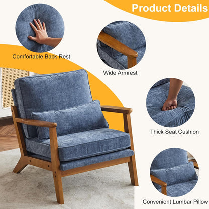 Karl home Accent Chair Wide Armrest Mid-Century Lounge Chair Chenille Armchair with Lumbar Pillow &