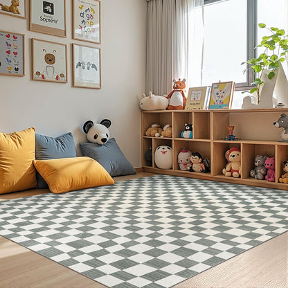 jinchan 4x6 Checkered Area Rugs for Kids Room - Machine Washable Soft Rug Modern Geometric Lattice