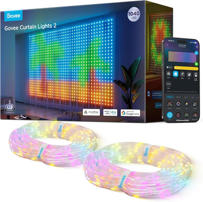 Govee Curtain Lights 2, Smart LED Curtain Light with DIY GIF AIGC, 1040 LEDs, RGBIC Color Changing