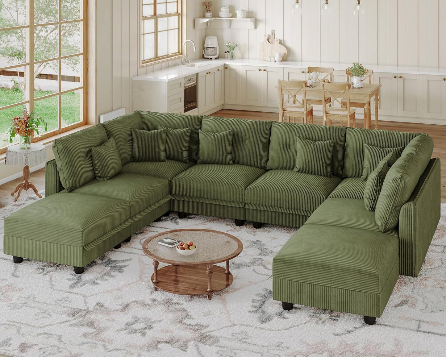 LLappuil Modular Sectional Sofa with Storage Seats, Corduroy Convertible Modular U Shaped Sectional