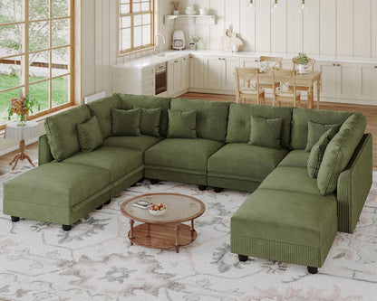 LLappuil Modular Sectional Sofa with Storage Seats, Corduroy Convertible Modular U Shaped Sectional