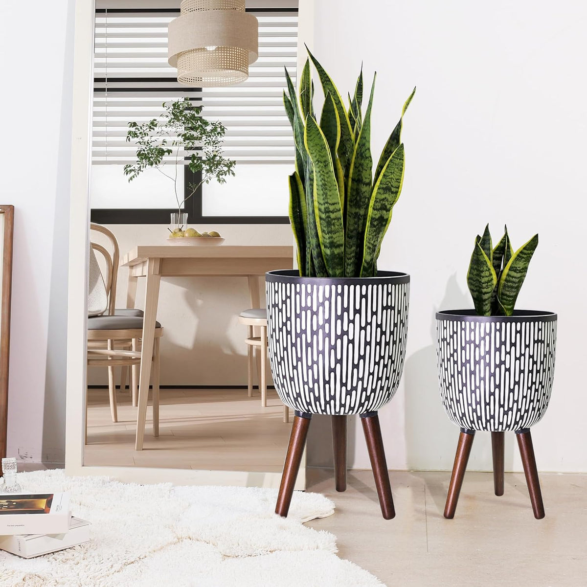 2 Set Plant Pot with Stand 10 & 12 inches, Mid-Century Large Planter with Legs for Indoor Plants