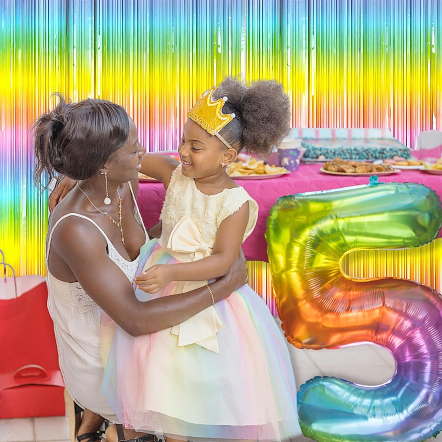 3 Pack Backdrop Pastel Rainbow Foil Fringe Backdrop Curtains Dance Party Decorations Photo Booth
