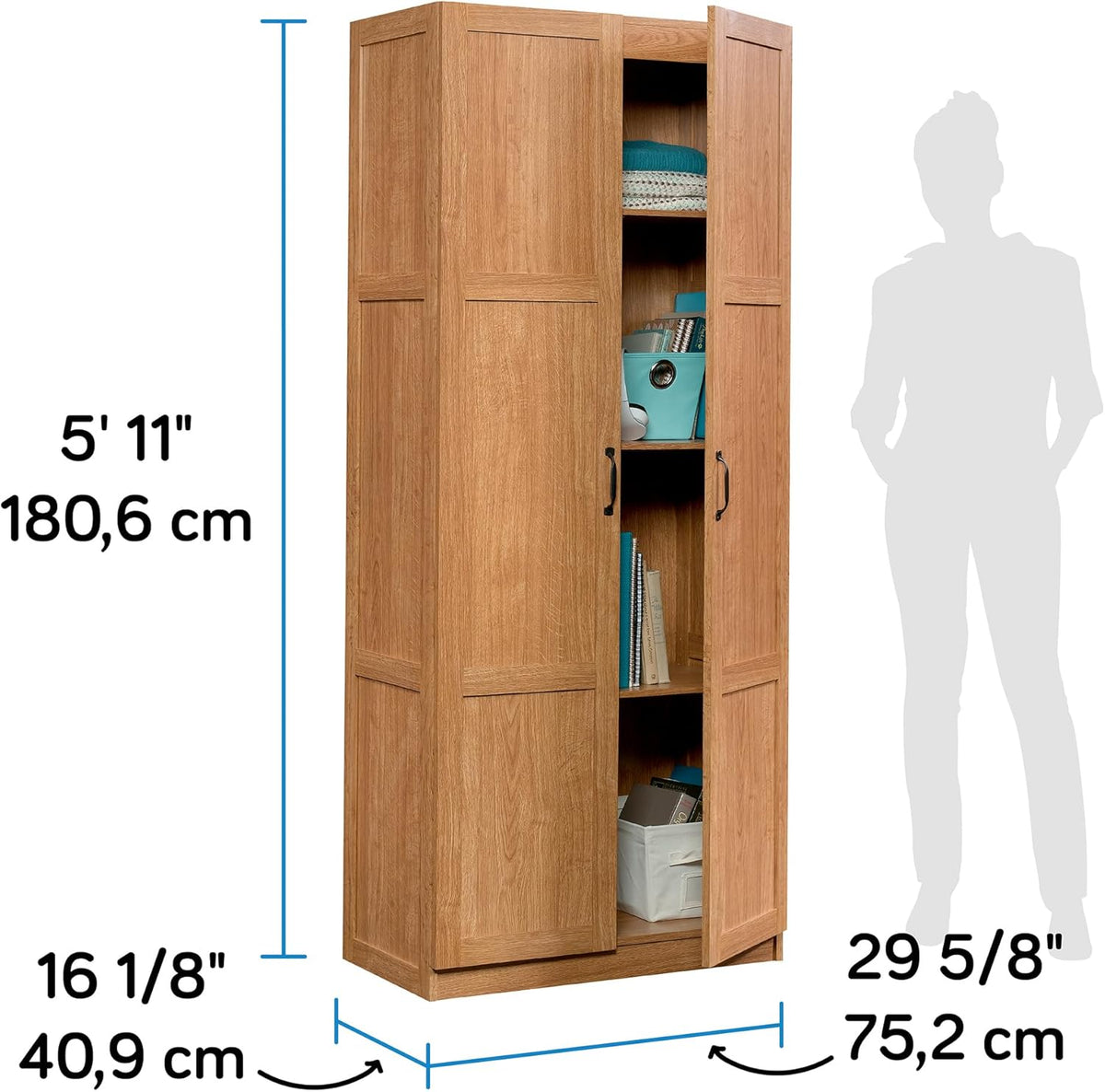 Sauder Select Storage Cabinet, Pantry Cabinet Kitchen Storage with Adjustable Shelves, Bathroom