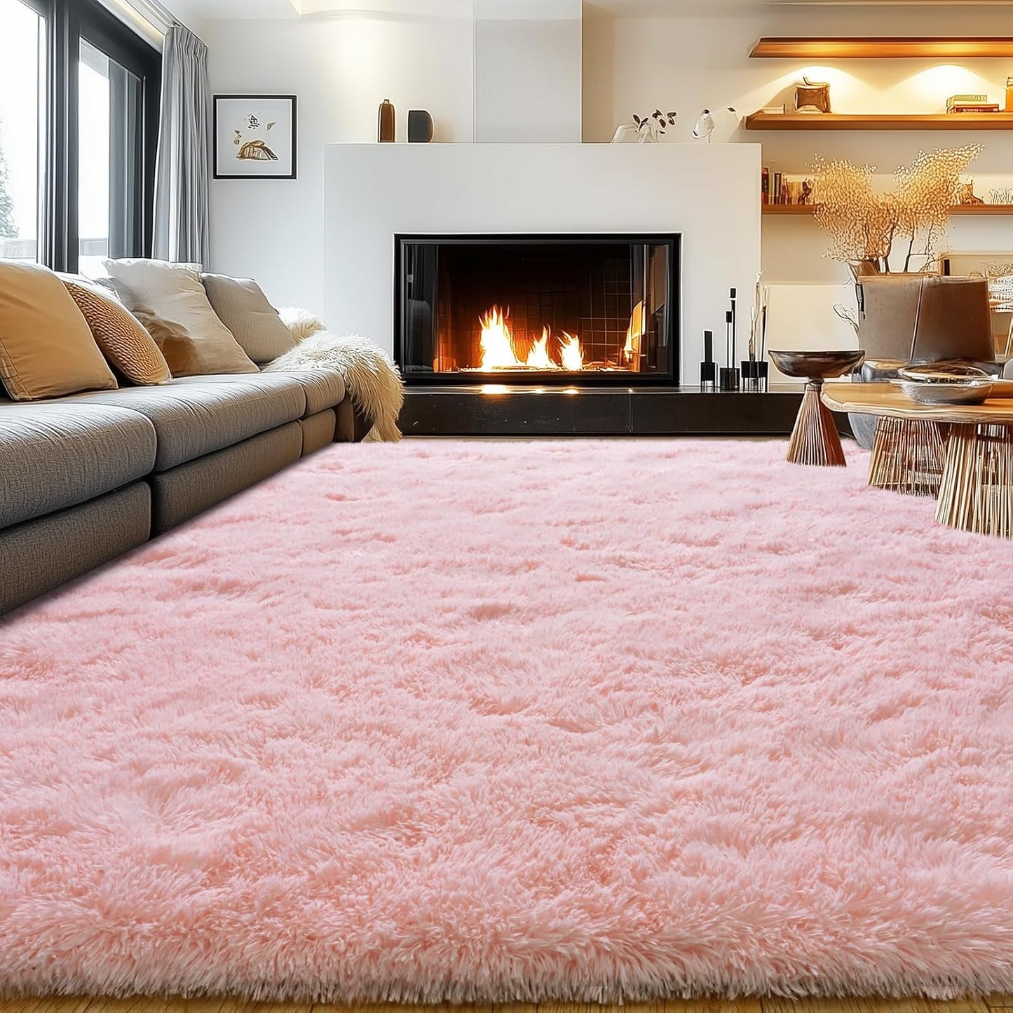 Ultra Soft Pink Rugs for Bedroom 8x10 Feet, Fluffy Shag Area Rugs for Living Room, Large Comfy