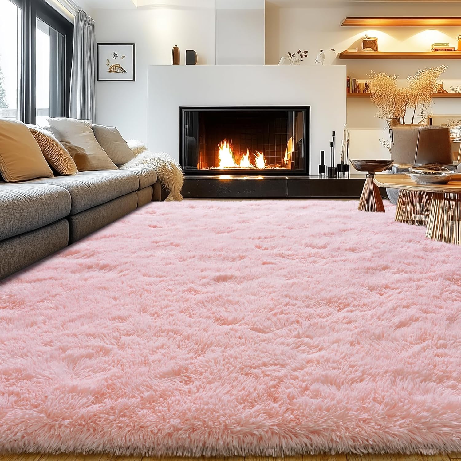 Ultra Soft Pink Rugs for Bedroom 8x10 Feet, Fluffy Shag Area Rugs for Living Room, Large Comfy