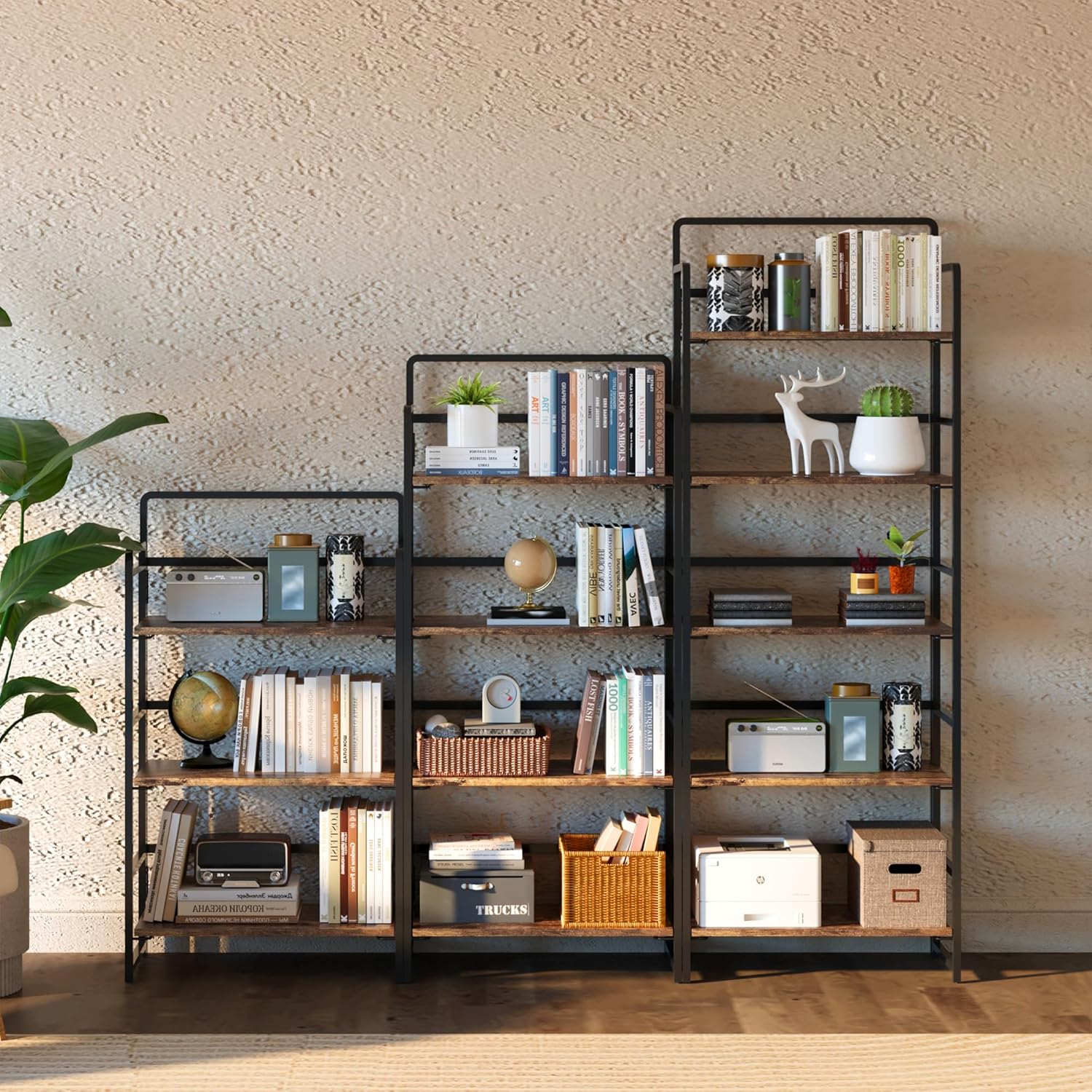 4NM No Assembly Foldable Bookshelf, 4-Shelf Collapsible Bookcase Storage for Small Spaces, 54" H