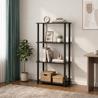 Furinno Turn-N-Tube Storage Shelves, 4-Tier Book Shelf, Corner Shelf, Toolless Open Shelves, for