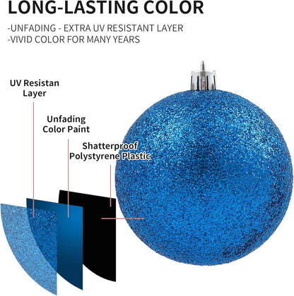 LANGXUN 36pcs Blue Christmas Tree Decorations Balls, Bolas De Navidad, 2025 Christmas Decor, Indoor