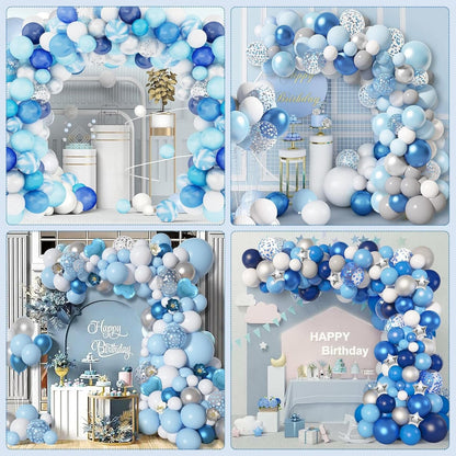 Amandir 153pcs Blue Balloon Garland Arch Kit, Different Sizes 18 12 10 5 inch Latex Metallic