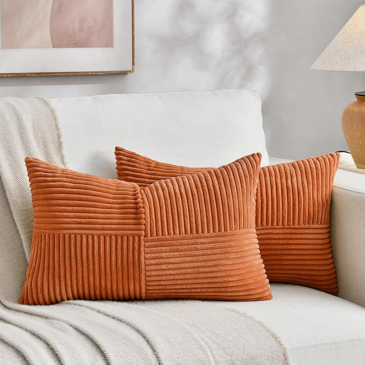 Fancy Homi 2 Packs Burnt Orange Lumbar Decorative Throw Pillow Covers 12x20 Inch for Living Room