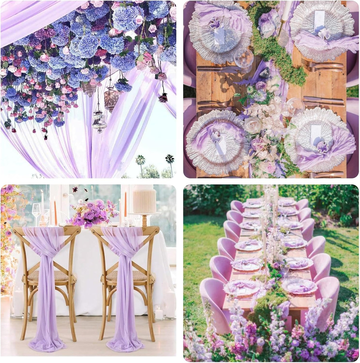 Sioloc 5 Pack Lilac Purple Lavender Cheesecloth Table Runner Fall Autumn Decor for Home 10ft Table