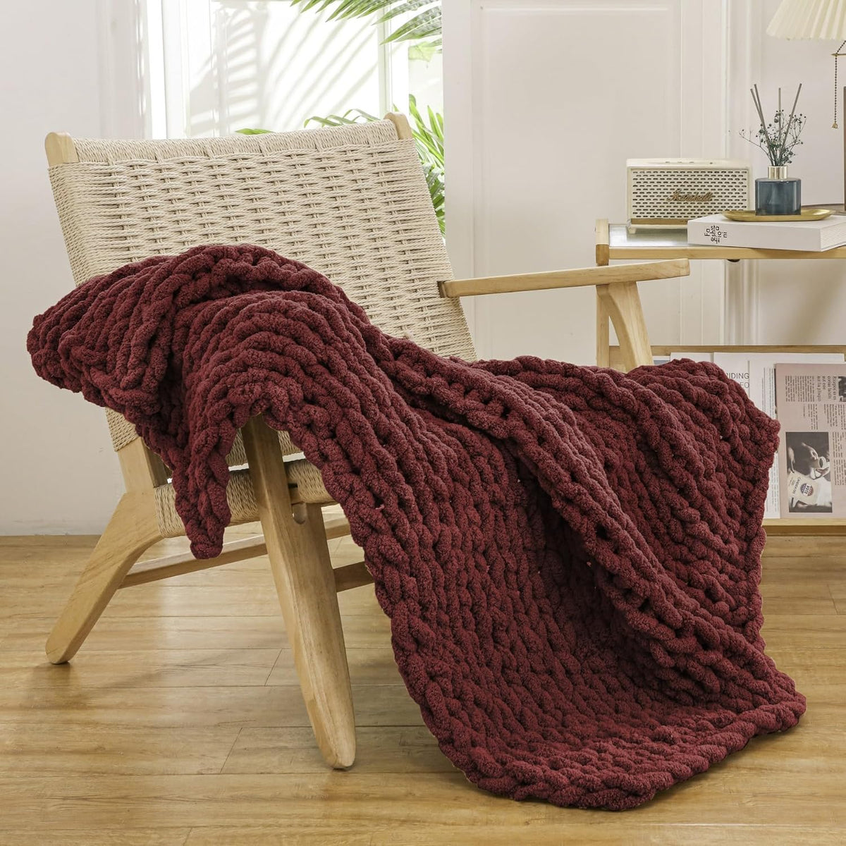 WESHIONGOO Chunky Knit Blanket Throw 40"×40" Knitted Throw Blankets for Couch Bed Fluffy Soft
