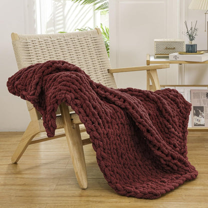 WESHIONGOO Chunky Knit Blanket Throw 40"×40" Knitted Throw Blankets for Couch Bed Fluffy Soft