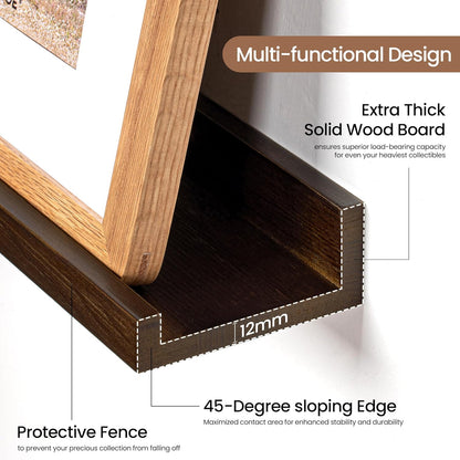 Picture Ledge Shelf, Solid Pine Wood Floating Shelves Set of 4, 16 Inches Nursery Book Shelves for