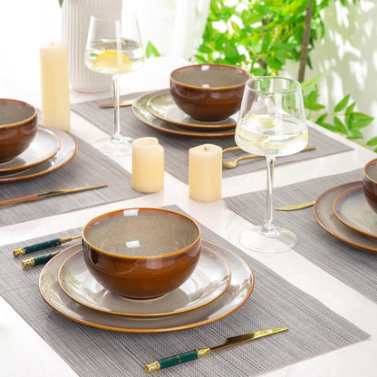 LERATIO Ceramic Dinnerware Sets for 8,Stoneware Plates and Bowls Sets,Handmade Reactive Glaze