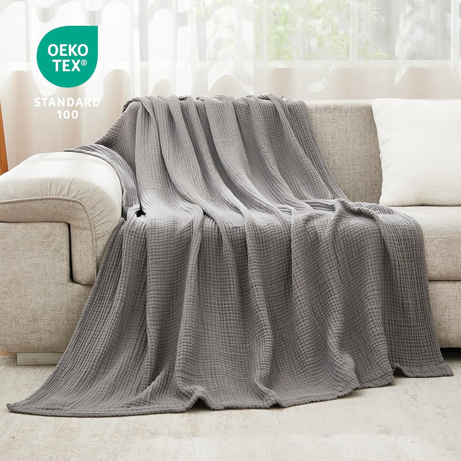 EMME Cotton Blanket Twin XL for Bed Soft Muslin Blankets 66"x90" Lightweight Breathable Layering
