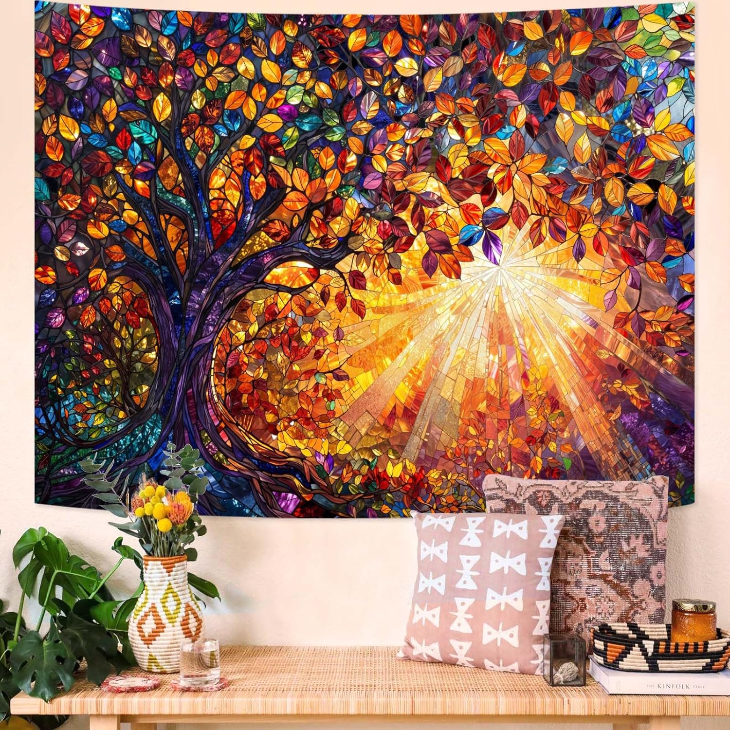 Lunerfex Tree of Life Tapestry Stained Glass Tapestry Wall Decor Tapestries for Bedroom Art