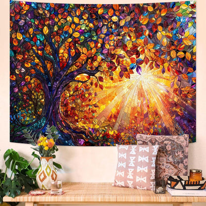 Lunerfex Tree of Life Tapestry Stained Glass Tapestry Wall Decor Tapestries for Bedroom Art