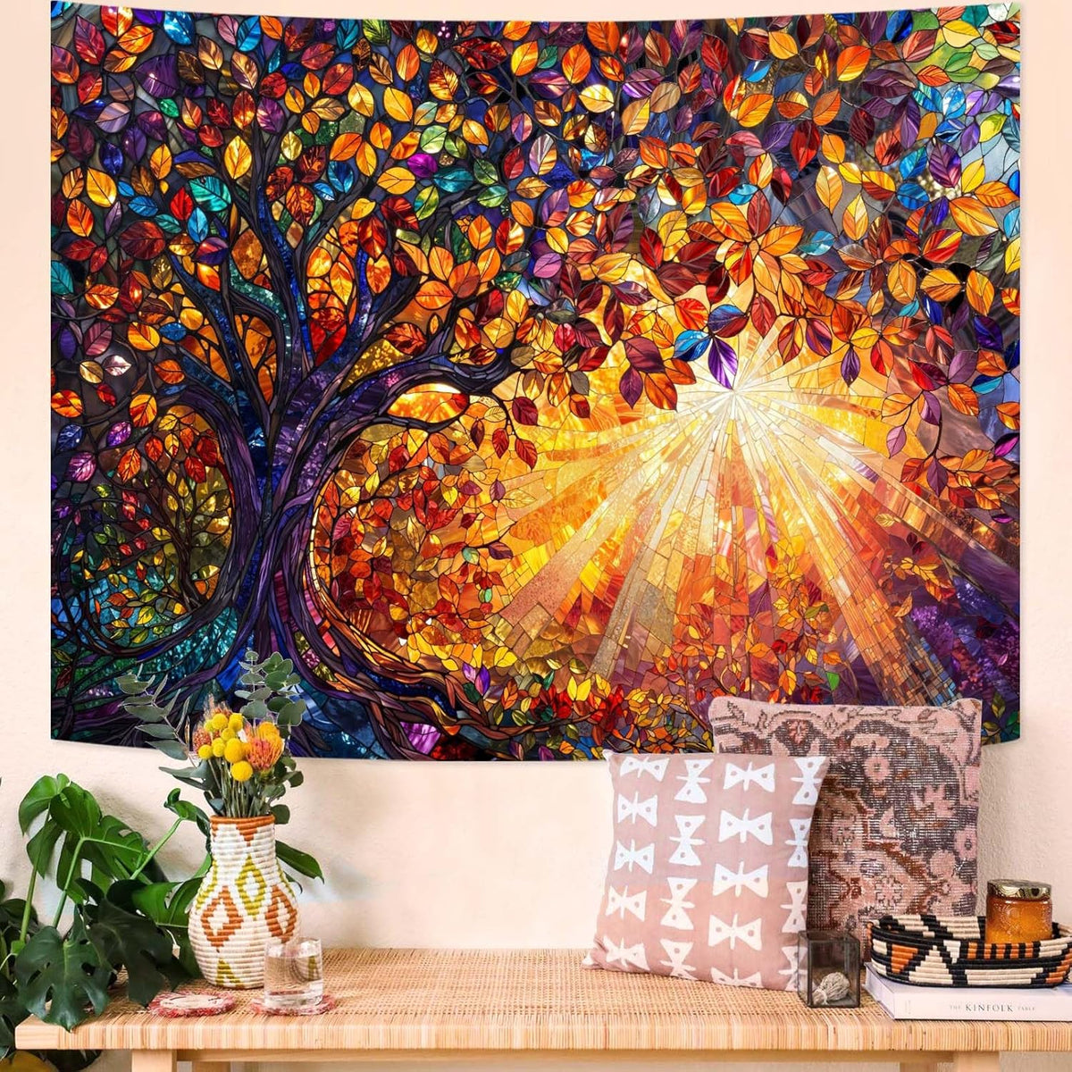 Lunerfex Tree of Life Tapestry Stained Glass Tapestry Wall Decor Tapestries for Bedroom Art