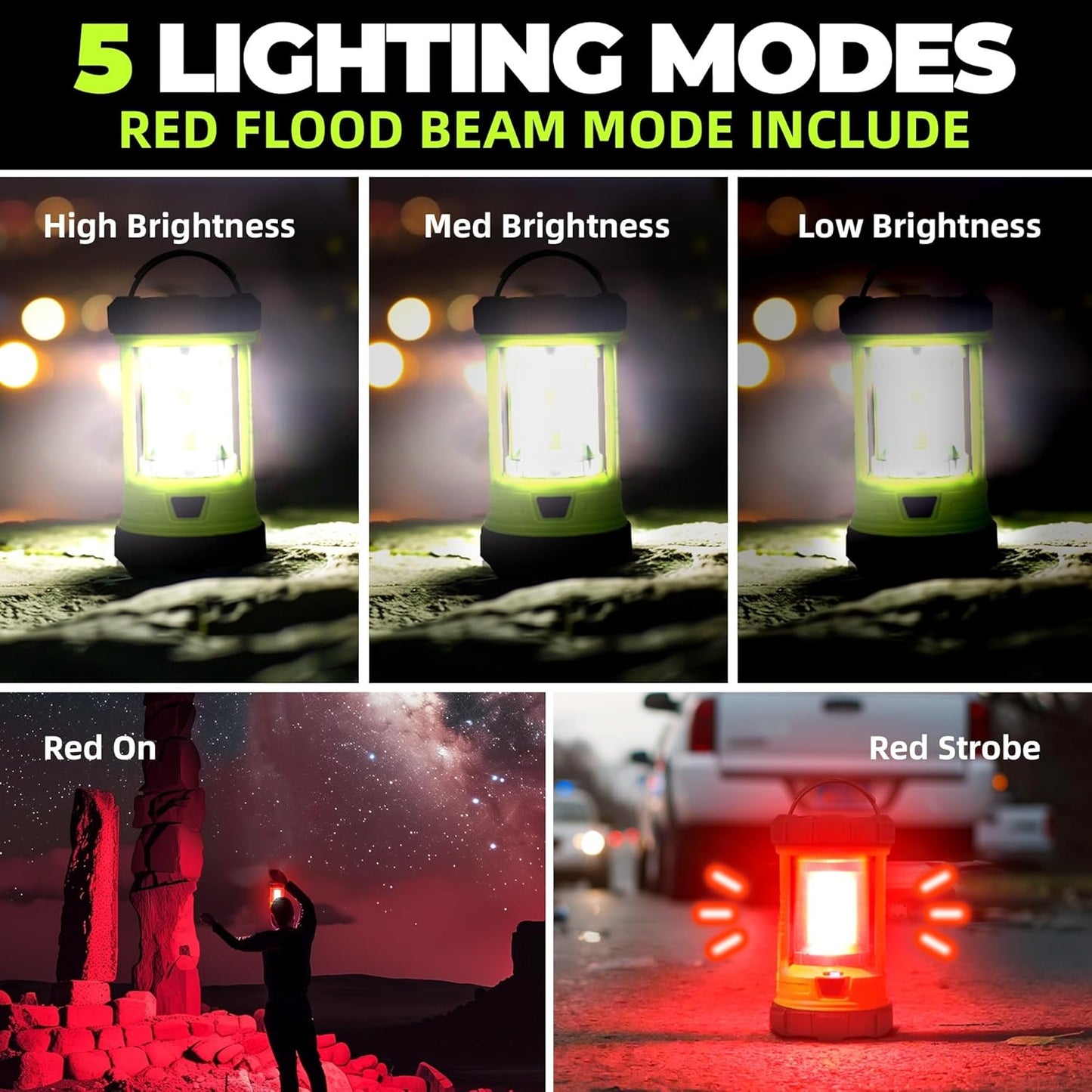 Rechargeable Camping Lantern, 3000LM 5 Light Modes Camping Light 4400 Capacity Phone Charger LED