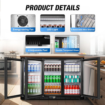 Beverage Refrigerator, 53.15W Inch 12 Cu.Ft Drink Fridge, Back Bar Beer Fridge with 3 Glass Door