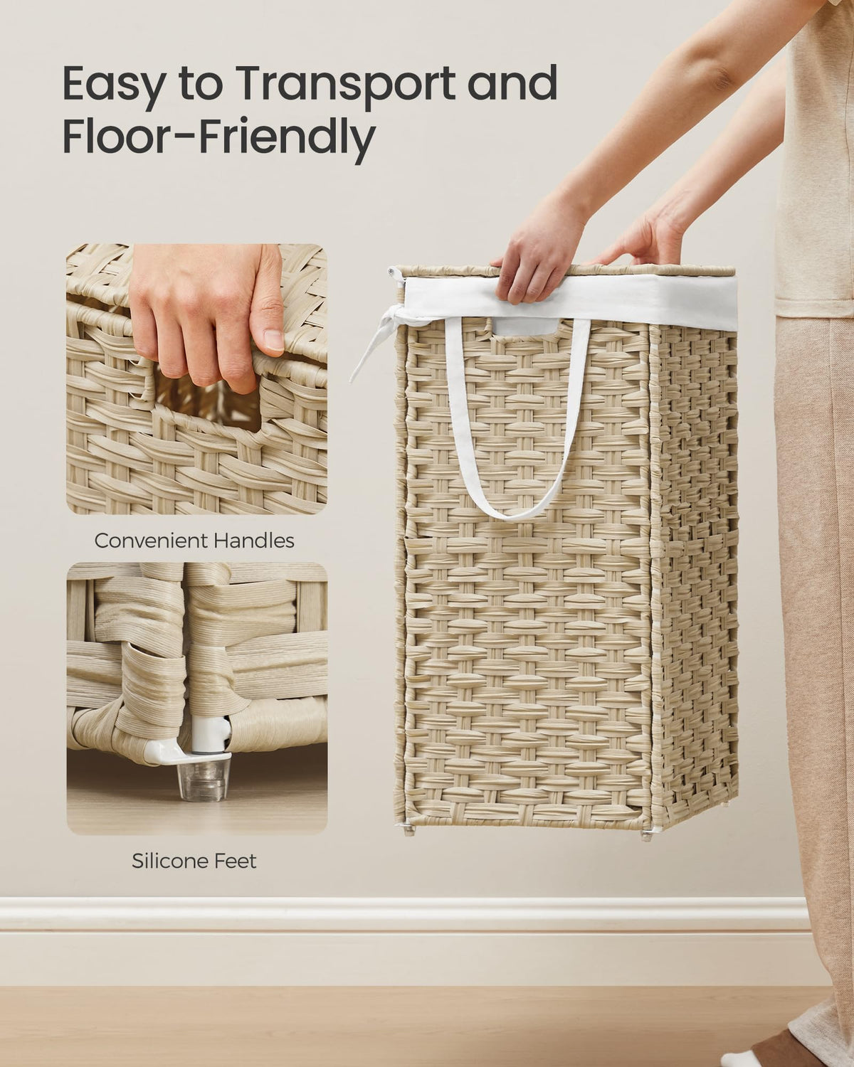 SONGMICS Laundry Hamper with Lid, 17.2 Gallon (65L) Synthetic Rattan Clothes Laundry Basket with