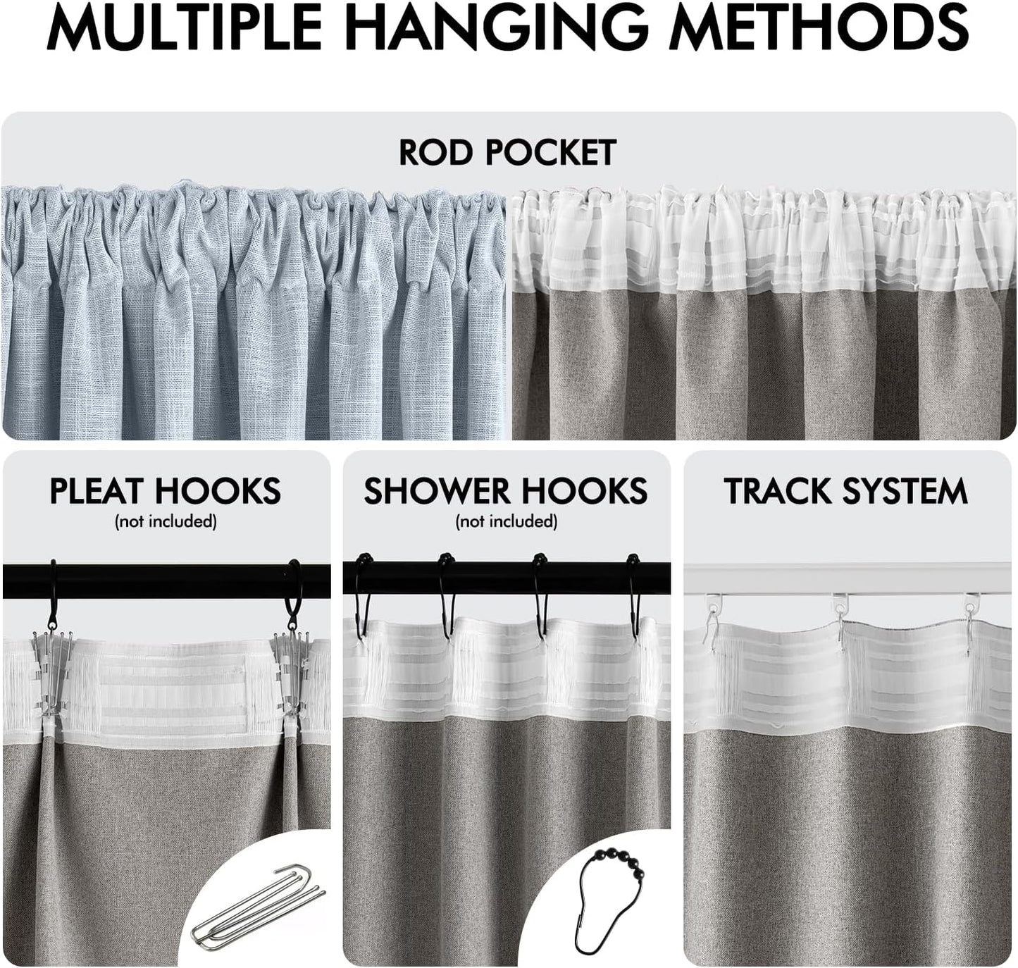 MIULEE Light Blue 100% Blackout Linen Curtains 84 Inch 2 Panels Set Double Sided No Coating Pleated
