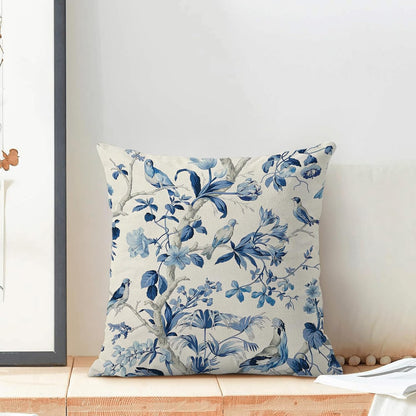 CXMEIFLY Navy Blue Spring Floral Pillow Covers 18 x 18 Inch Set of 2 for Chinoiserie Flowers Bird