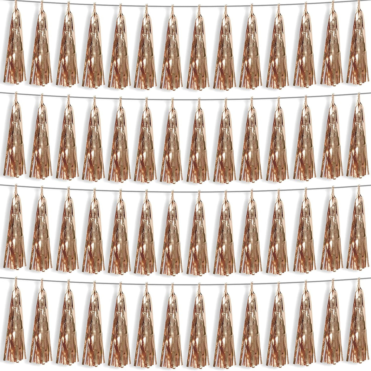 4P Champagne Gold Foil Fringe Metallic Streamers Banner Tassel Garland for Parade Floats