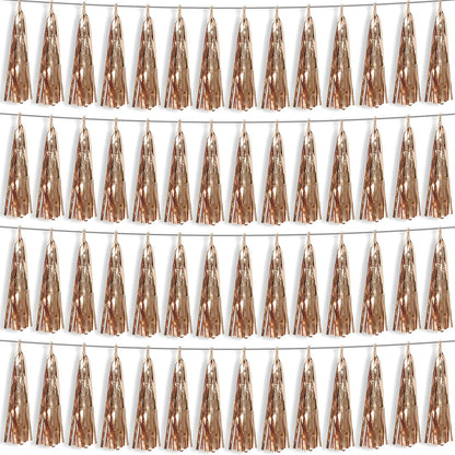 4P Champagne Gold Foil Fringe Metallic Streamers Banner Tassel Garland for Parade Floats