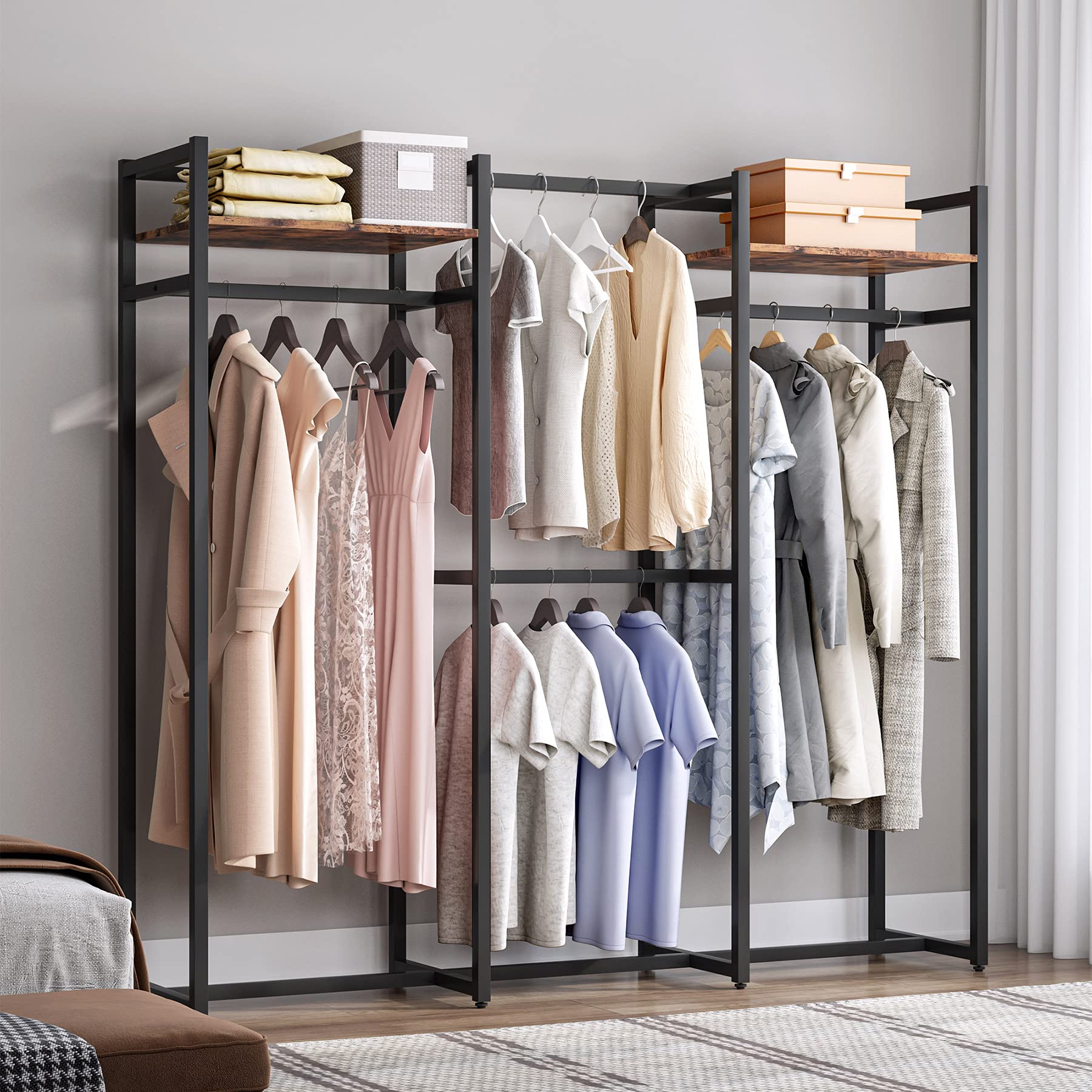 Tribesigns Garment Rack with Shelves and Hanging Rod (Dark Black)