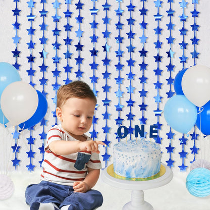 LOLStar 2Pack Blue Happy Birthday Party Decorations 3.3X6.6ft Each Navy Star Streamers Backdrop