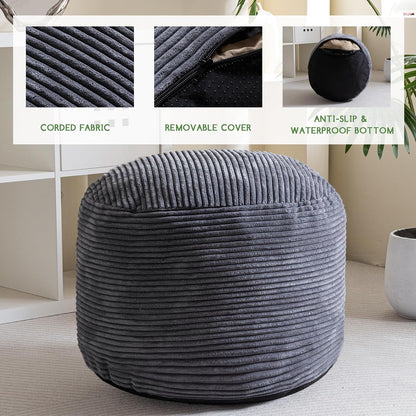 HIGOGOGO Round Stuffed Pouf Ottoman, Corduroy Poufs with Foam Chunk Filling, Furry and Fluffy Pouf