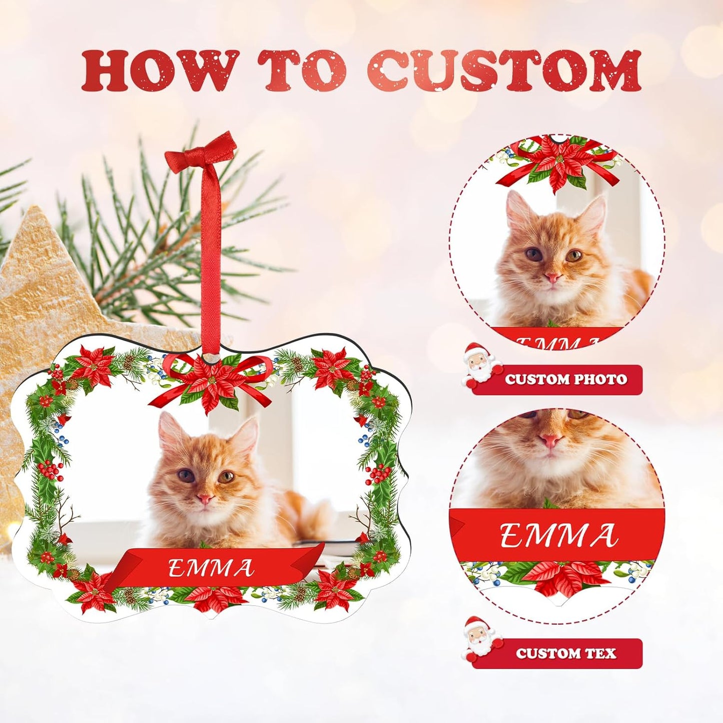 Personalized Photo Ornaments for Christmas Tree, Custom Cat Name Ornament, 2025 Puppy 1st Xmas