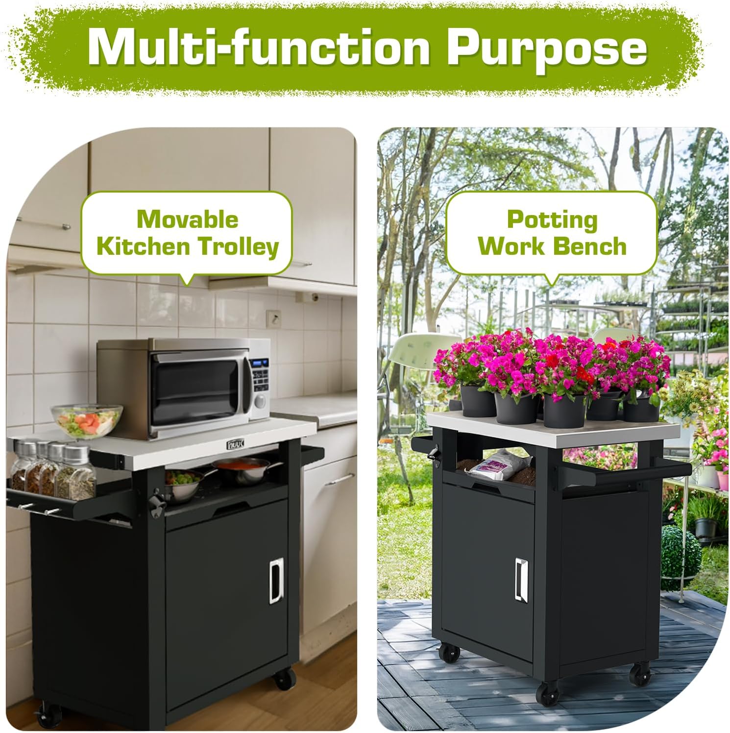 NUUK Grill Carts Outdoor with Enclosed Cabinet and Storage Drawer, Portable Patio Bar Cart with