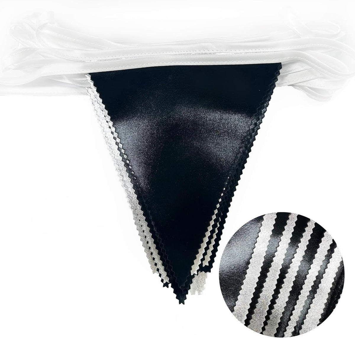 Black and Silver Party Decorations Triangle Pennant Banner Flag Metallic Fabric Bunting Garland for