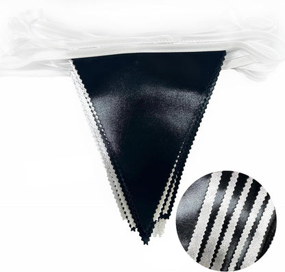 Black and Silver Party Decorations Triangle Pennant Banner Flag Metallic Fabric Bunting Garland for