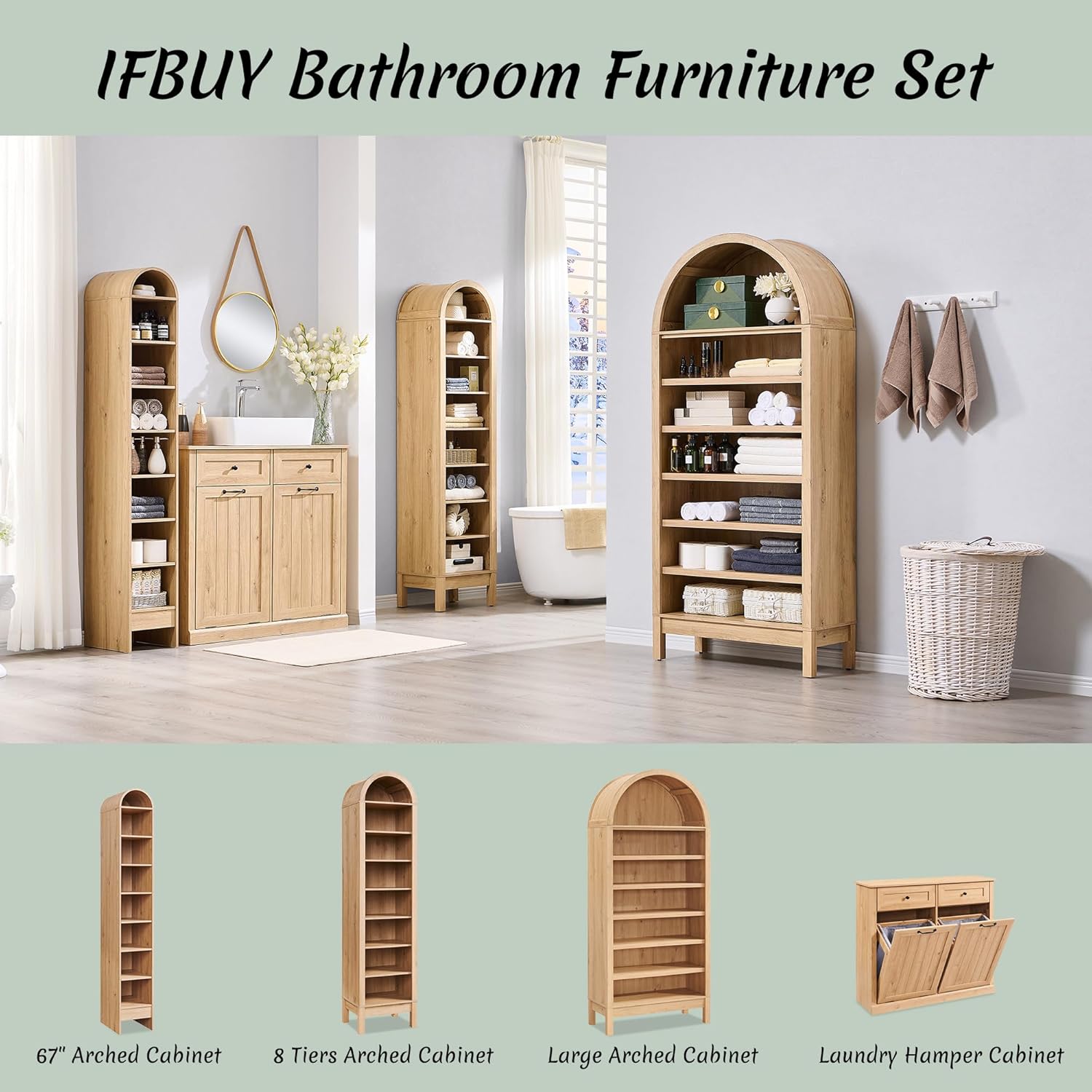 Tilt Out Laundry Hamper Cabinet, 10 Gallon Farmhouse Trash Can Cabinet with Drawer, Hidden Wood