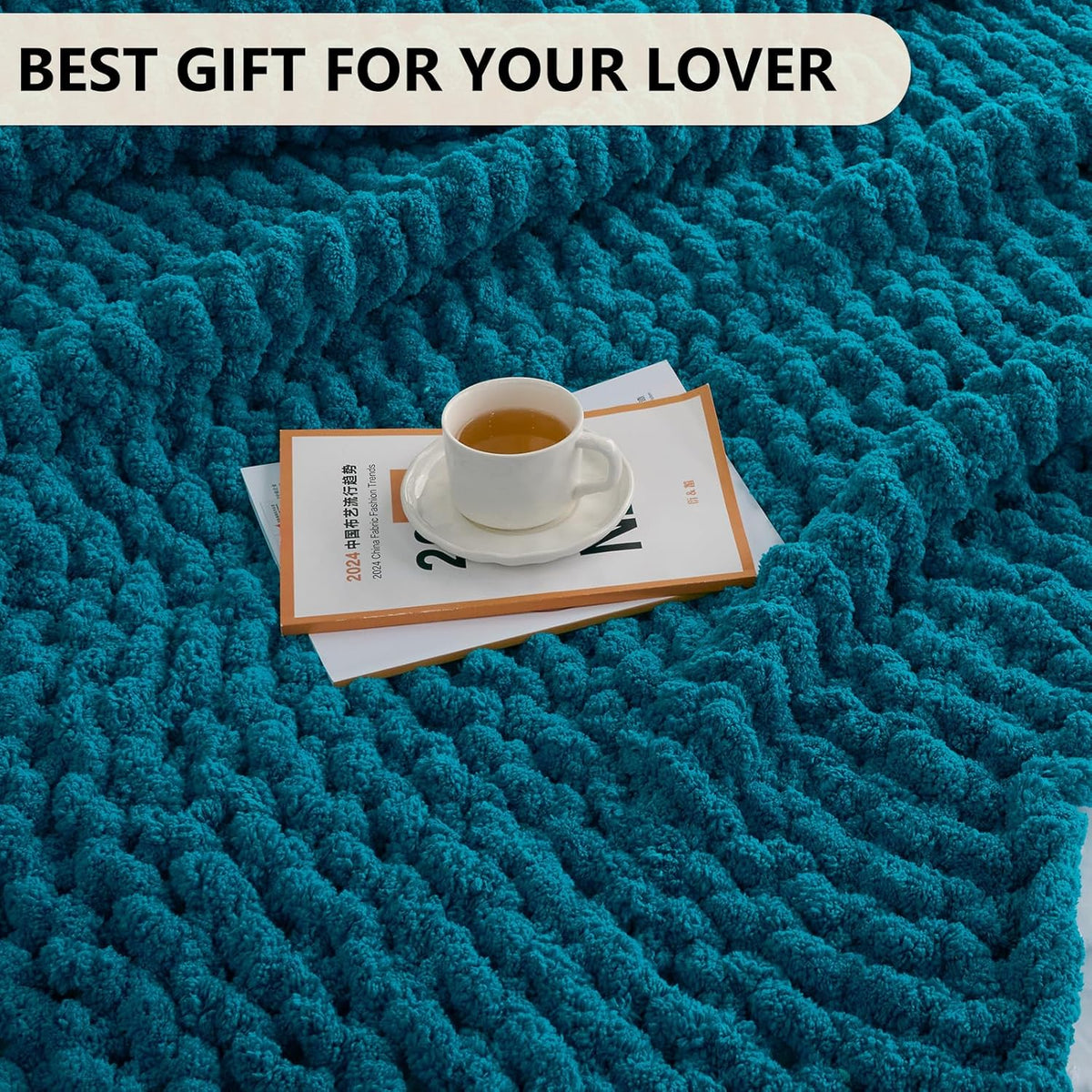 L'AGRATY Chunky Knit Blanket Throw: 50''x60'' Chenille Chunky Knitted Throw Blanket for Bed Couch