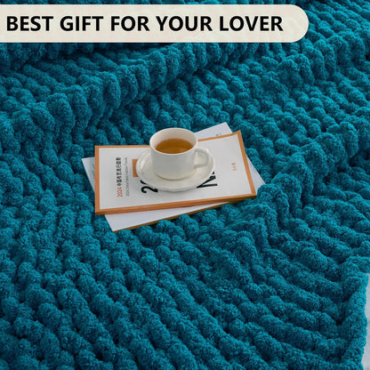 L'AGRATY Chunky Knit Blanket Throw: 50''x60'' Chenille Chunky Knitted Throw Blanket for Bed Couch