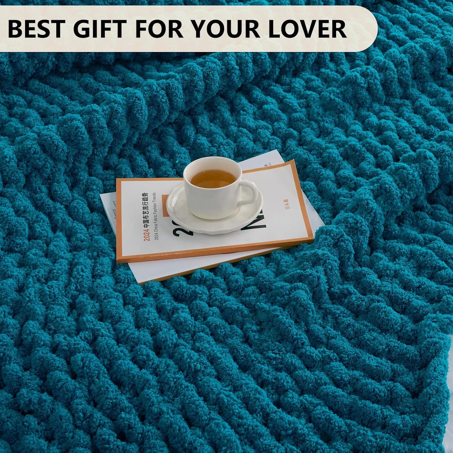 L'AGRATY Chunky Knit Blanket Throw: 60''x80'' Chenille Chunky Knitted Throw Blanket for Bed Couch