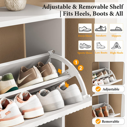 Nicetree Shoe Storage Cabinet for Entryway - 2 Flip Drawers Shoe Cabinet with Tiered Fluted Design