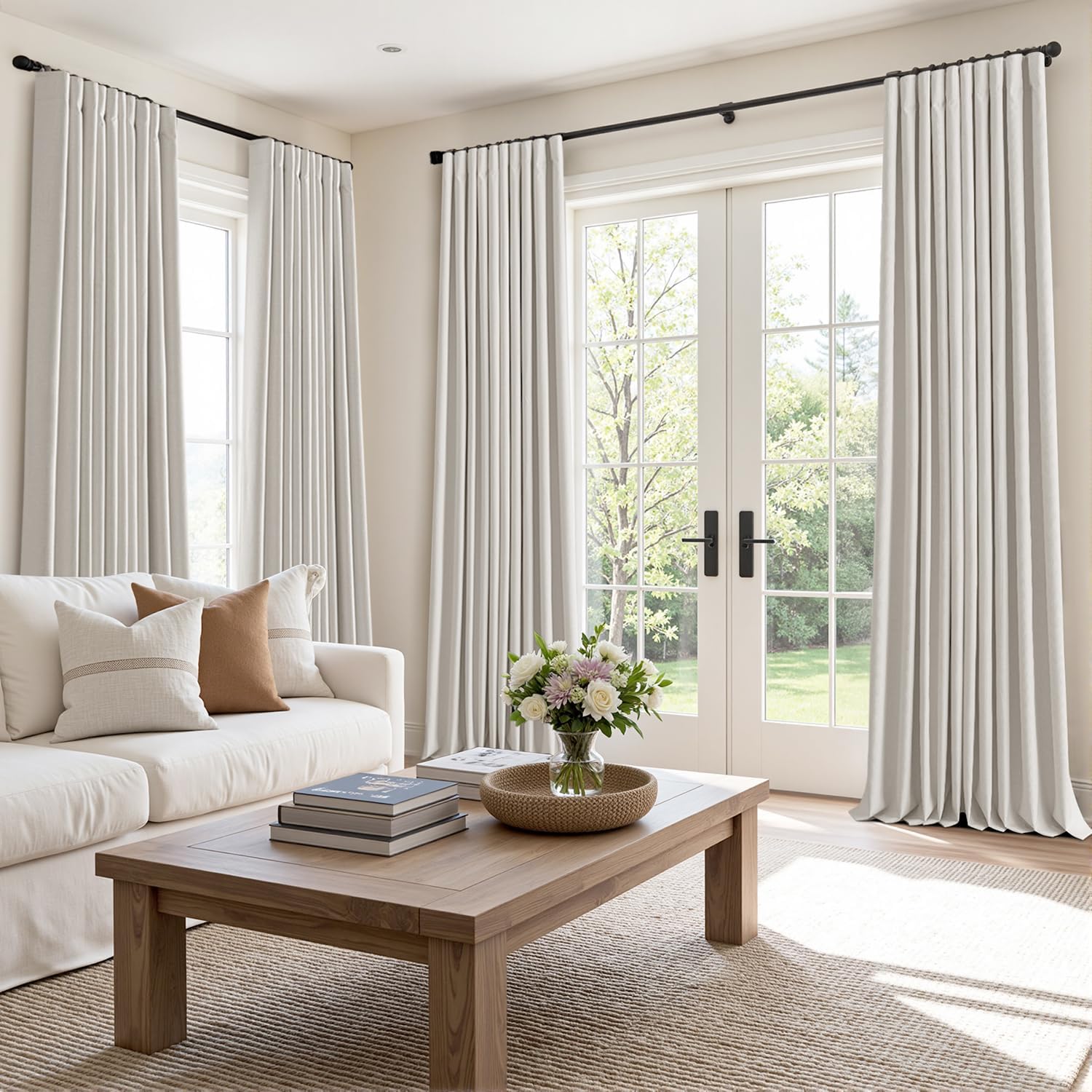 MIULEE 100% Blackout Curtains 102 Inch Long 2 Panels Set for Bedroom, Thick Faux Linen Black Out