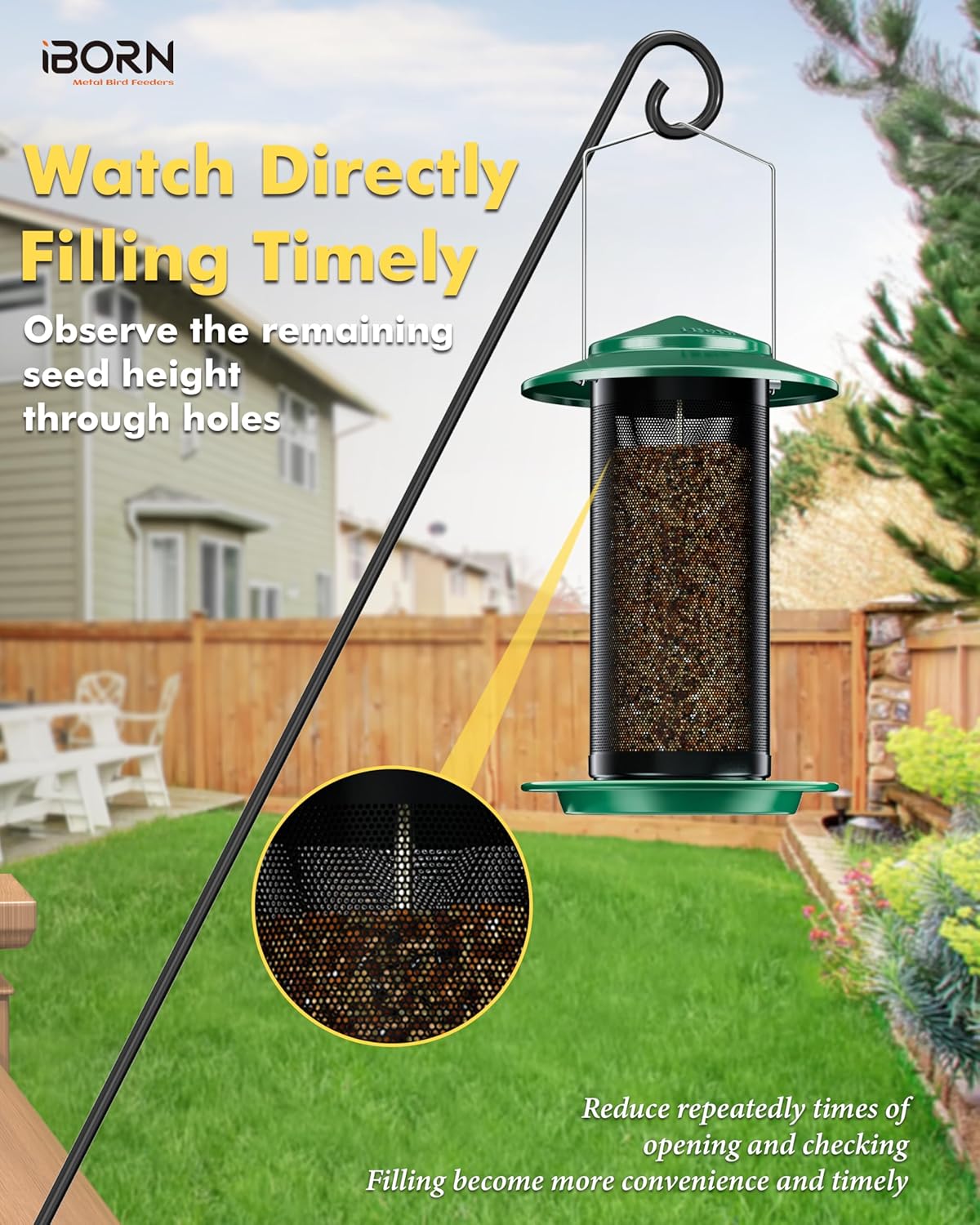 iBorn Bird Feeders for Outdoors, All Metal Mesh Tube, Holding Bird Seed for Outside Feeders,18cm