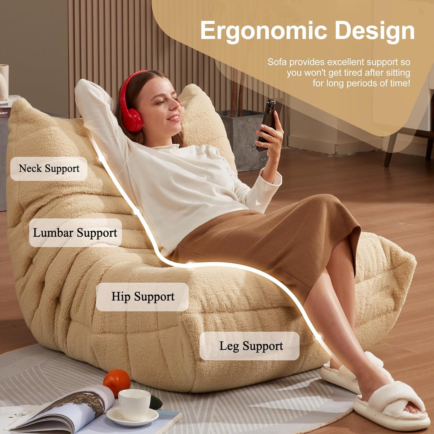 Bean Bag Chairs for Adults Giant Bean Bag Chair Memory Foam BeanBag Chair Big Bean Bag Sofa with