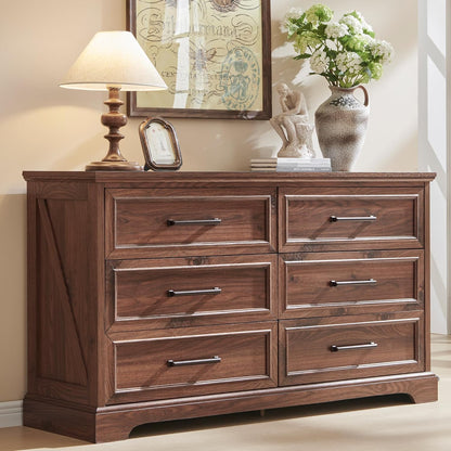 Farmhouse 6 Drawer Dresser for Bedroom, 52 Inch Wide Modern Dresser TV Stand with Large Drawers &
