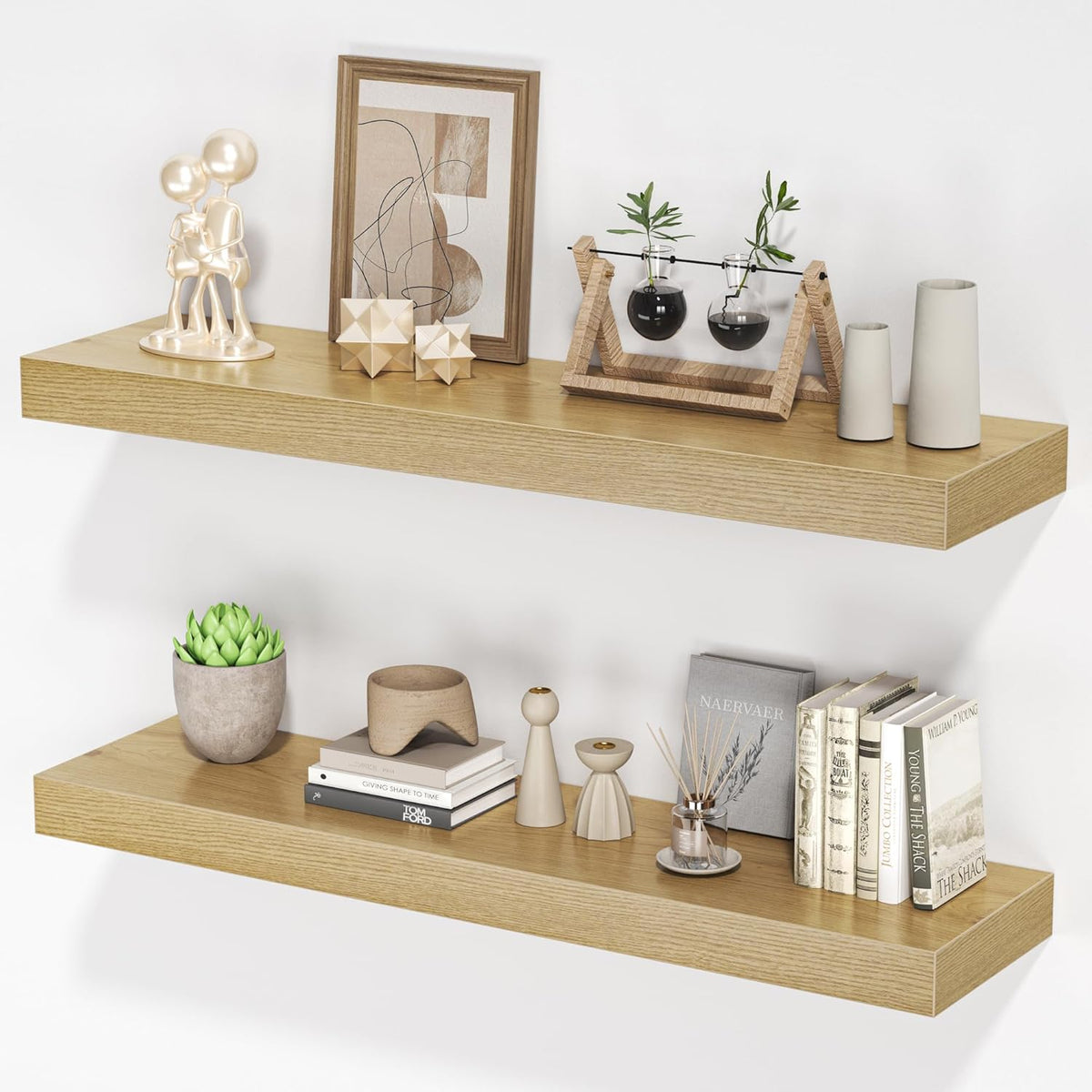Floating Shelves for Wall, 31.5" W x 6.7" D x 1.5" H, Wooden Wall Mounted Display Shelves with